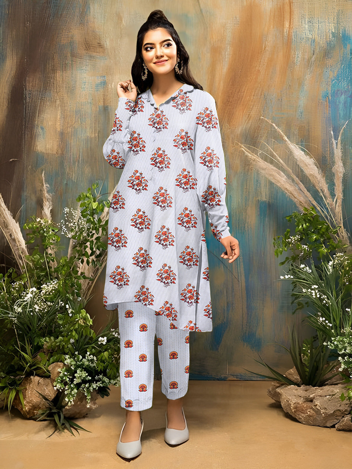 2 Piece – Cotton Digital Print Suit ( Design LS7)