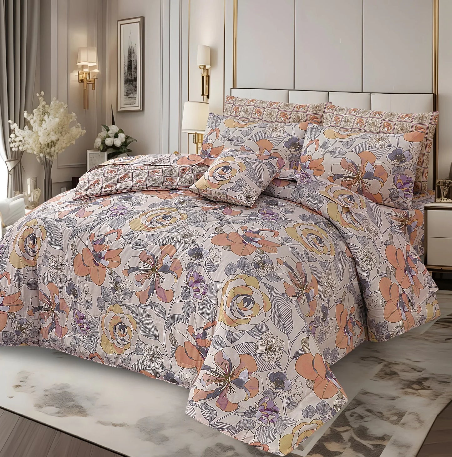 7 Pcs Comforter Set King Size Design KCC 9